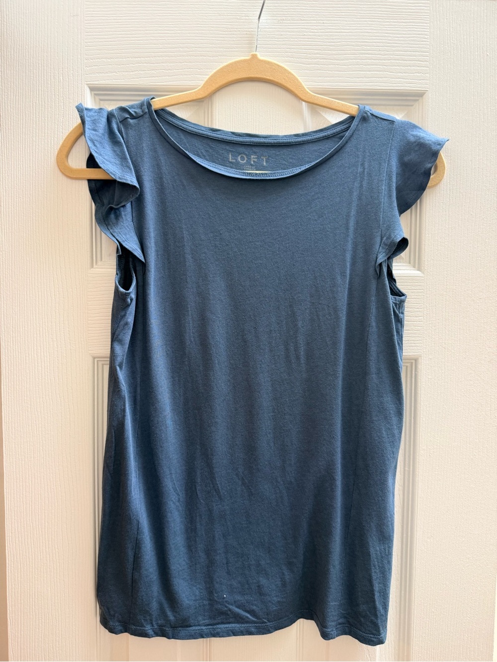 LOFT Slate Blue Ruffle Cap Sleeve Tee
